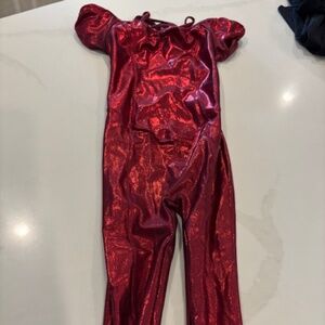 Girls Dance Costume - Shiny Red Unitard Pants Tight